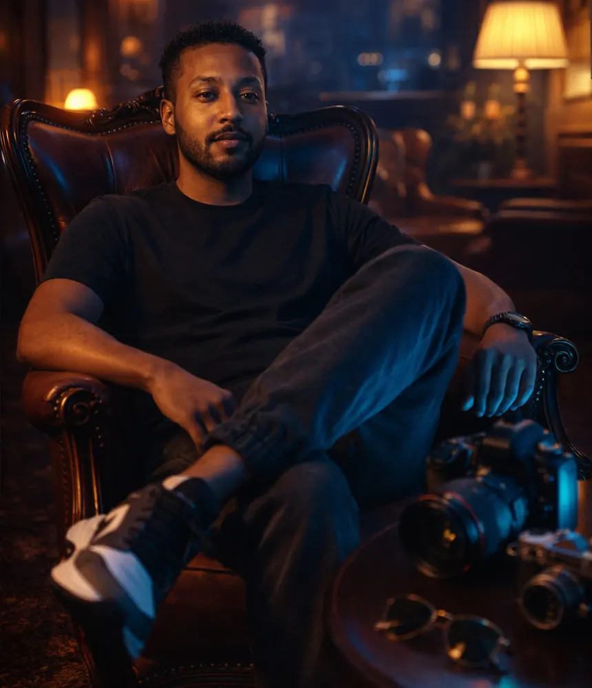 Foto de Maycon da Silva sorrindo com câmera